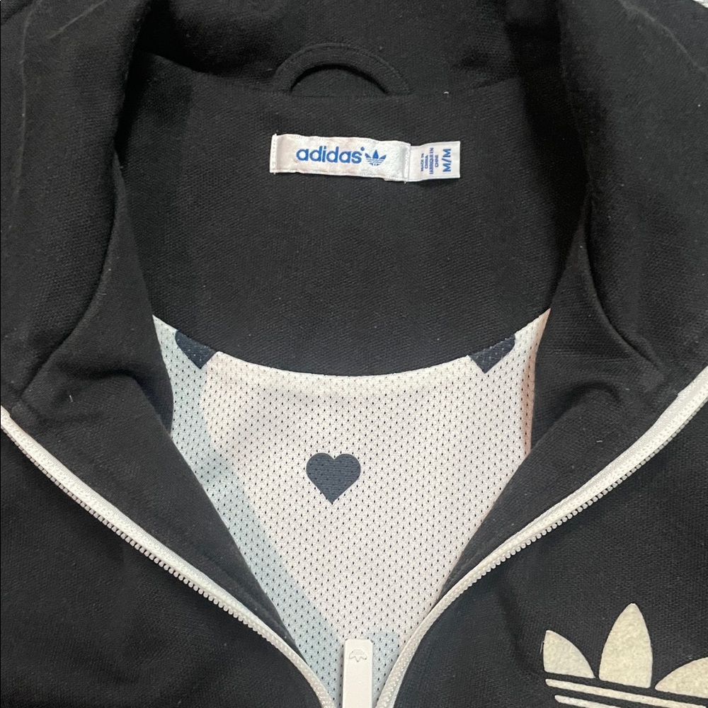 Adidas Contemporary black  hearts on inside Zip Up Track Jacket - Picture 7 of 11